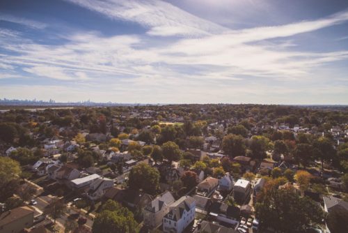 An aerial view of a residential neighborhood.